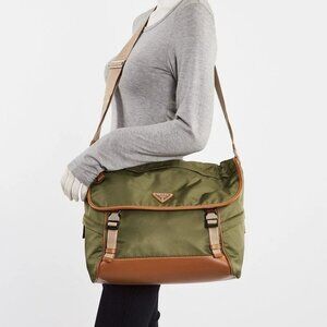 Prada Military/Camel Re-Nylon and Leather Messenger Bag